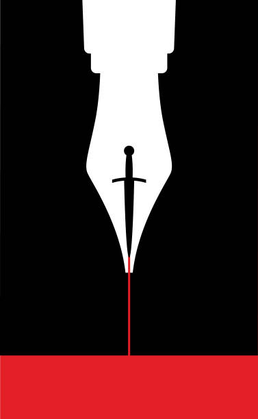 ilustrações de stock, clip art, desenhos animados e ícones de fountain pen with dagger blood - killing