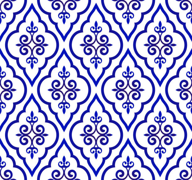 파란색과 흰색 패턴 벡터 - 태국 일러스트 stock illustrations