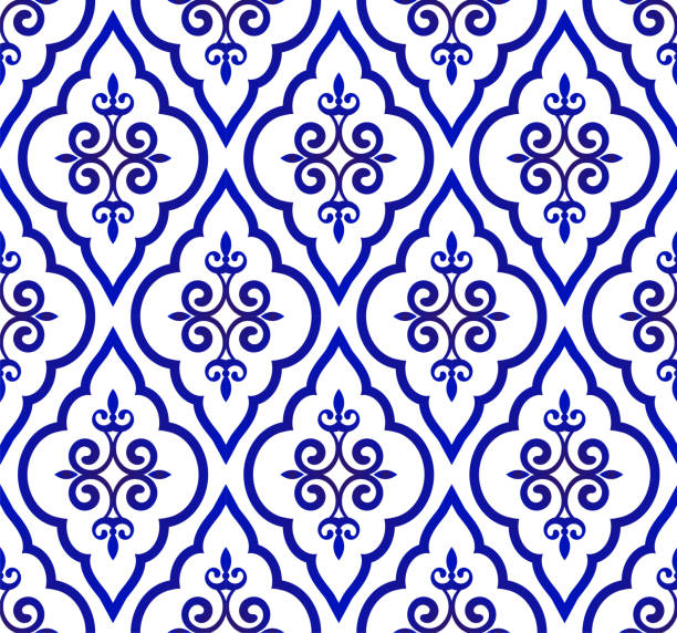 ilustrações, clipart, desenhos animados e ícones de azul e branco padrão vector - seamless paisley floral pattern pattern