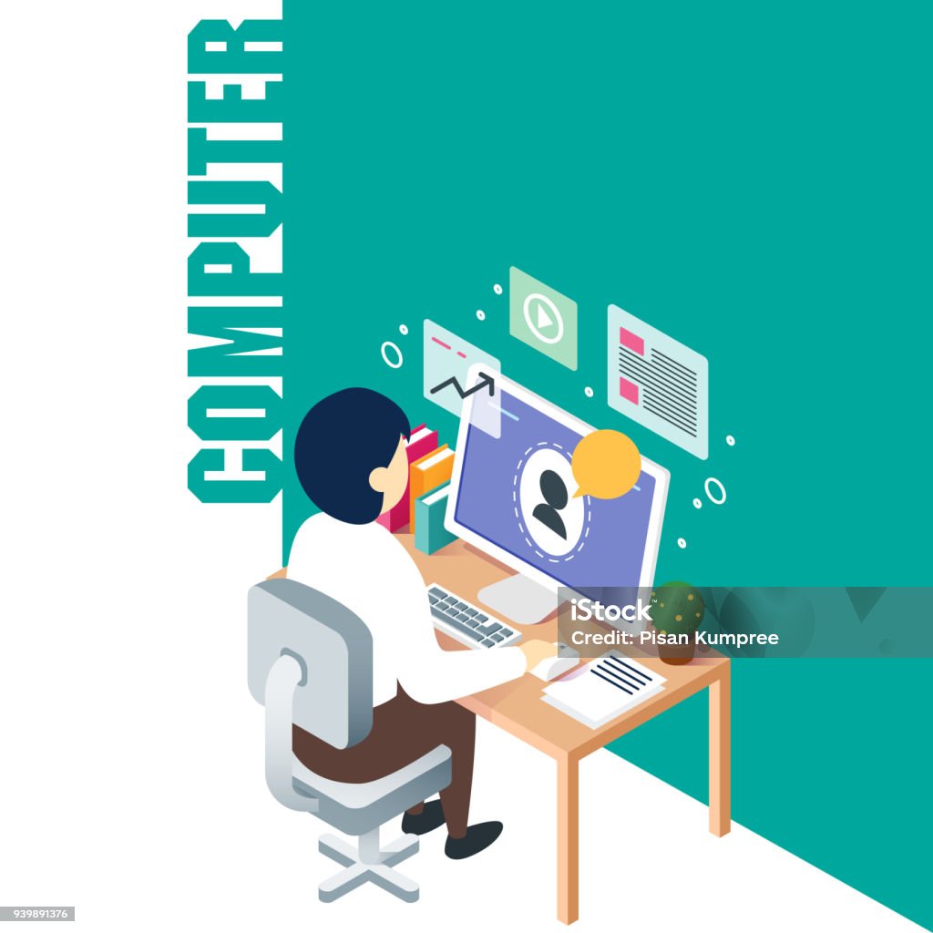 Technology Man Working On Computer Background Vector Image Stock ...