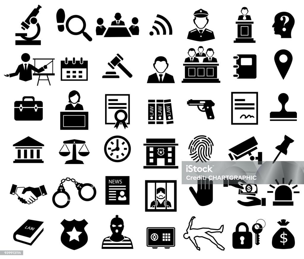 justice and legal sign icon set Icon Symbol stock vector