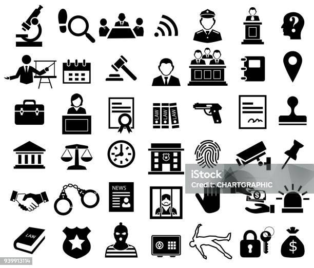 Justice And Legal Sign Icon Set Stock Illustration - Download Image Now - Icon Symbol, Law, Police Force