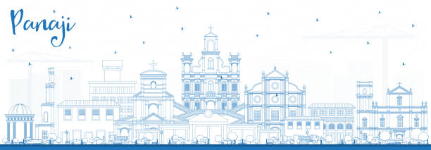 ilustraciones, imágenes clip art, dibujos animados e iconos de stock de horizonte de contorno panaji india ciudad con edificios de azul. - panjim