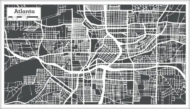 Vector illustration of Atlanta Georgia USA City Map in Retro Style. Outline Map.