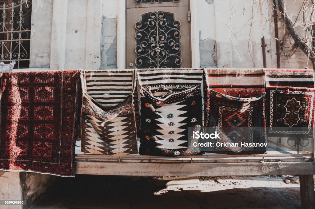 Old architecture of Baku, Azerbaijan Antique Bags Shop in Baku: old town, Ichari Shahar (Inner City) State Historical-Architectural Reserve Ancient Stock Photo