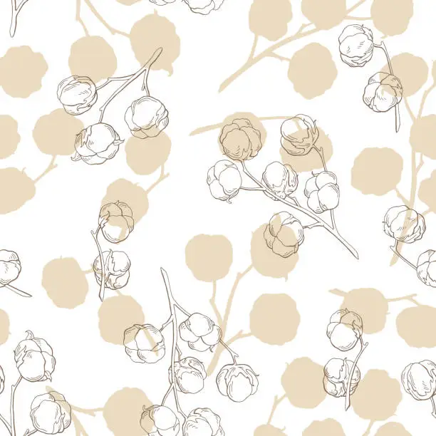 Vector illustration of Cotton plant graphic beige color seamless pattern background sketch illustration vector