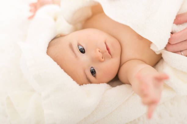 Baby got out of the bath.