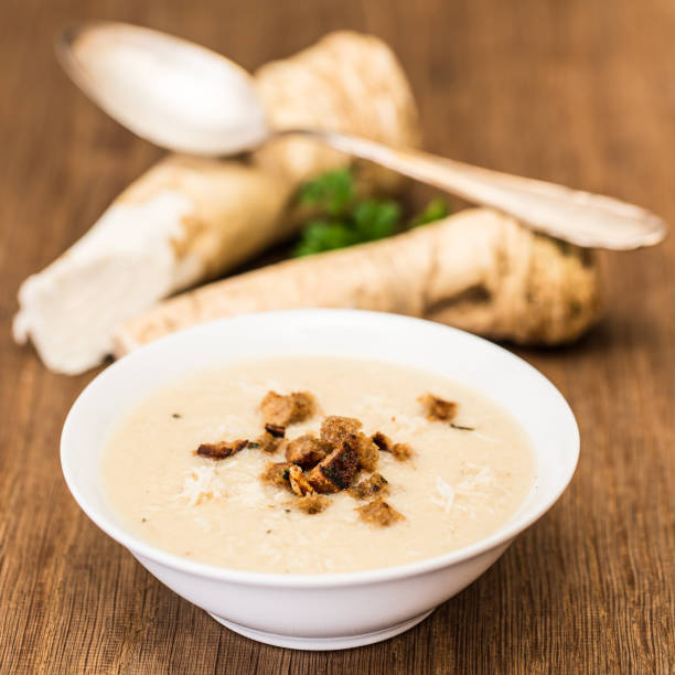 True Styrian horseradish soup real edible food - no artificial ingredients used horseradish stock pictures, royalty-free photos & images