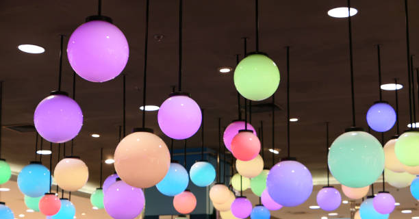 Close up of colorful ball lamps