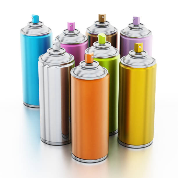 istock Vibrant metallic color spray paint cans isolated on white 939956936
