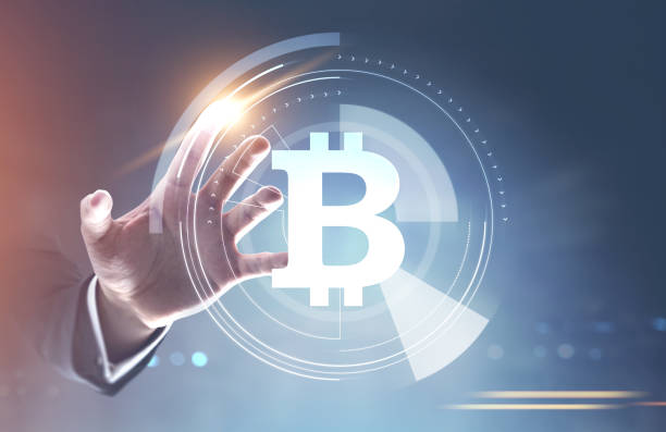 istock Businessman hand bitcoin and HUD 939966246