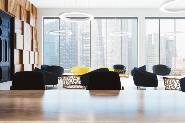 istock Dark wooden office waiting room 939974628