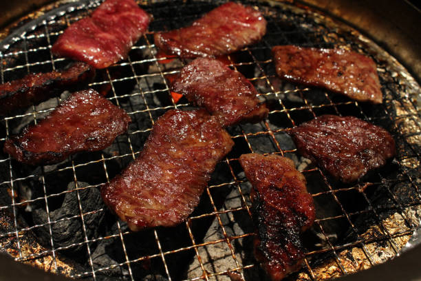 The food served at yakiniku (meaning "grilled meat" or "barbecue") restaurant in Japan stock photo