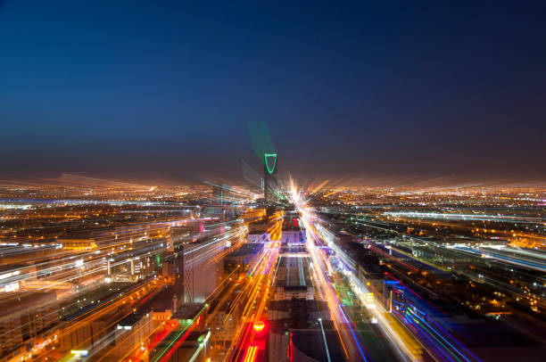 Riyadh skyline at night #4, zoom in effect stock photo