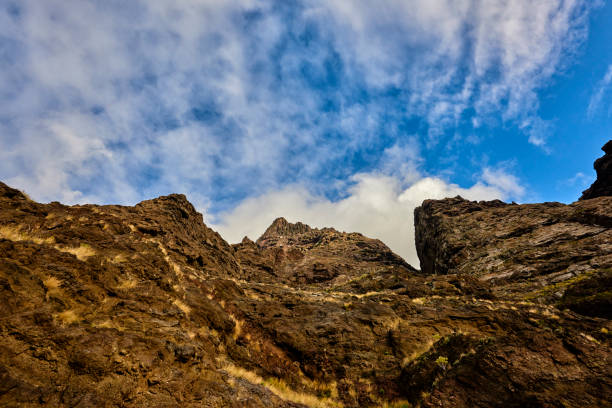 horizontal nature background of mountain peak with volcanic rocks in Grand Canary.