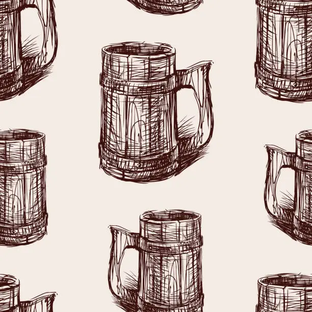 Vector illustration of Seamless background of a beer mug sketch