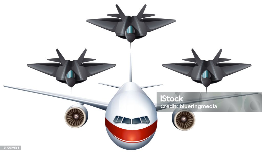 Commercial airplane and military planes Commercial airplane and military planes illustration Aerospace Industry stock vector