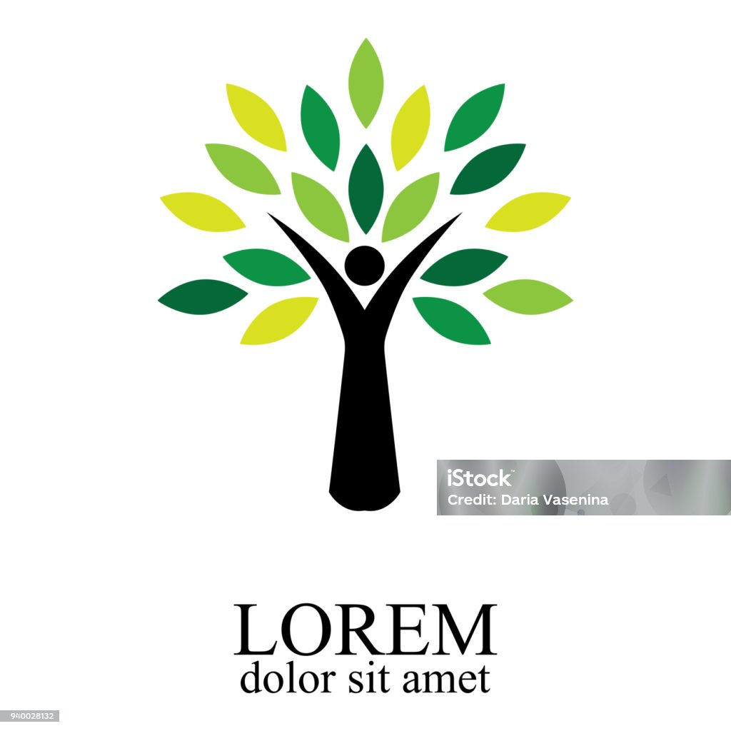 Illustration of people tree design isolated on white background. People tree icon with green leaves - eco concept vector. This graphic also represents environmental protection, nature conservation, eco friendly, bio technology, sustainable development & growth Tree stock vector