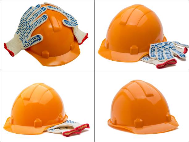 istock Set of yellow  helmets isolated on white background. 940029052