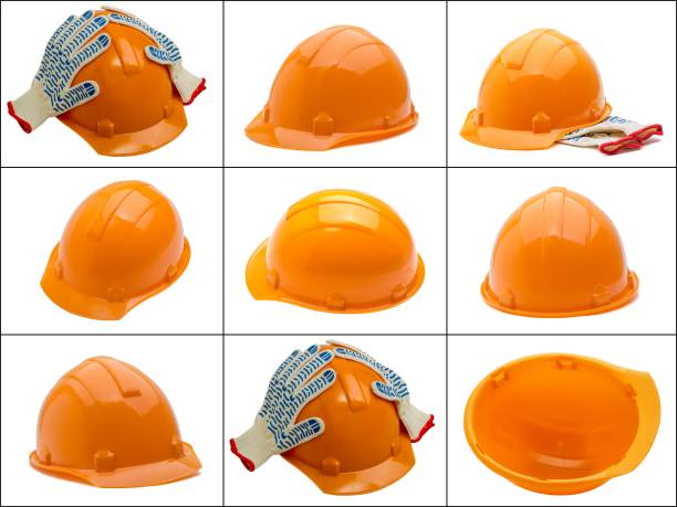 istock Set of yellow  helmets isolated on white background 940029670