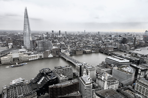 Aerial View of London with Shard and River Thames, United Kingdom