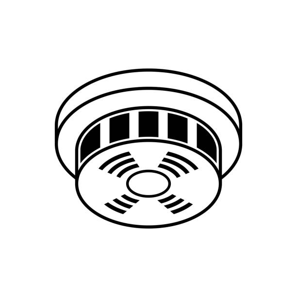 ilustrações, clipart, desenhos animados e ícones de ícone do detector de fumaça - smoke detector fire alarm sensor smoke
