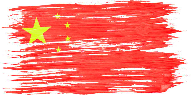 художественная кисть акварели картина китайского флага, взорванного на ветру �изолирована на белом фоне. - wind wave abstract star stock illustrations