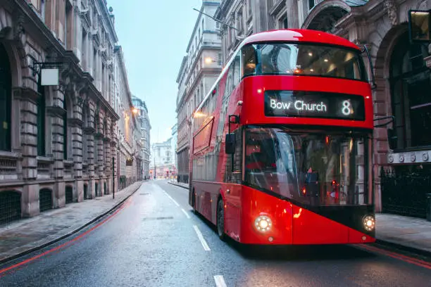 A double decker bus in central London.