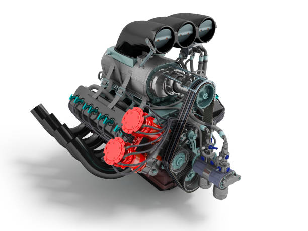 istock Car turbo red blue perspective on the left 3D render on a white background with shadow 940069600