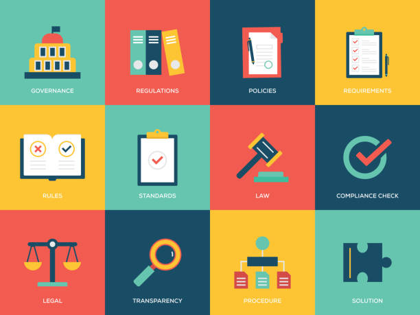 Compliance Flat Icons Set Compliance Flat Icons Set government icons stock illustrations