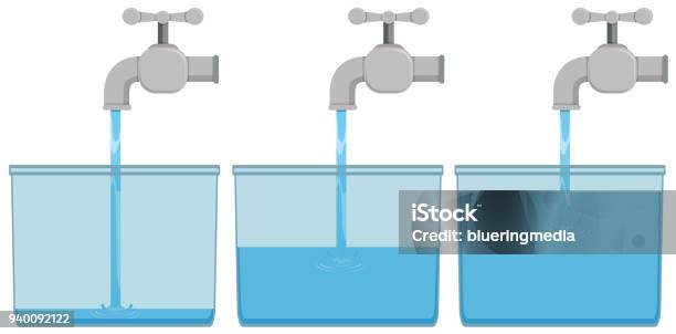 Tap Water In Buckets Stock Illustration - Download Image Now - Water, Faucet, Bucket