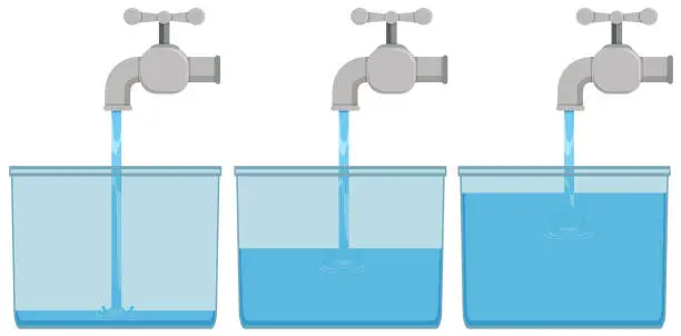Vector illustration of Tap water in buckets
