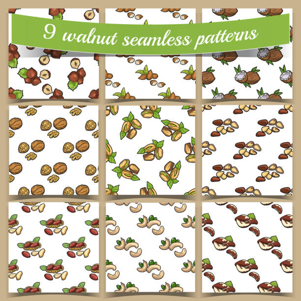 patterns_with_fresh_nuts - nut walnut almond brazil nut stock illustrations