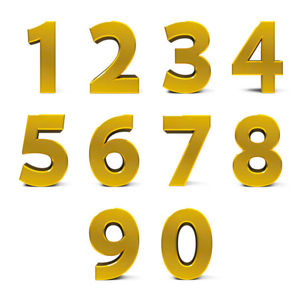 골드 번호 설정 - number 4 number three dimensional shape sign 뉴스 사진 이미지