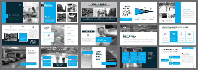 Blue, white and black infographic elements for presentation slide templates. Business and economics concept can be used for financial report, advertising, workflow layout and brochure.