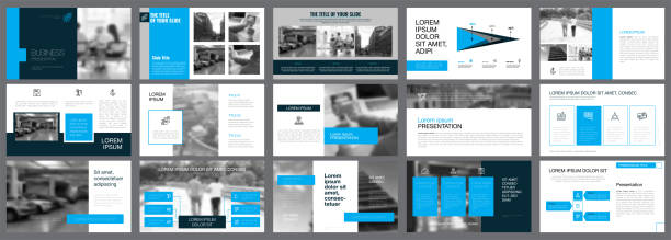 Fifteen Economics Slide Templates Set Blue, white and black infographic elements for presentation slide templates. Business and economics concept can be used for financial report, advertising, workflow layout and brochure. powerpoint template stock illustrations