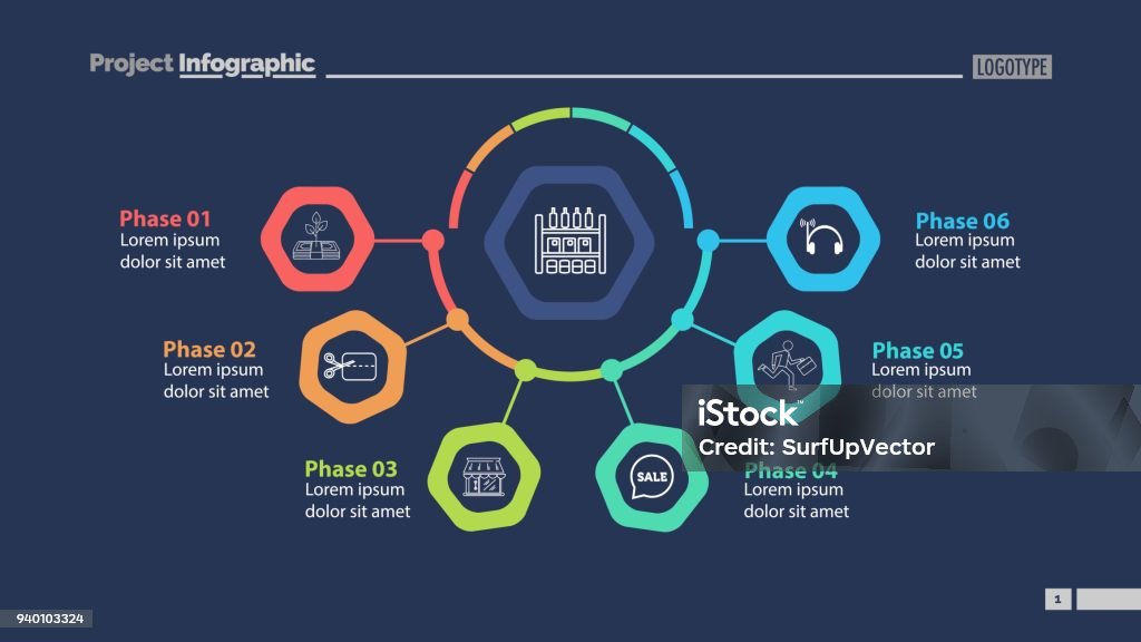 6 Phase Process Graphics Chart With Six Phases Slide Template Stock Illustration - Download ...