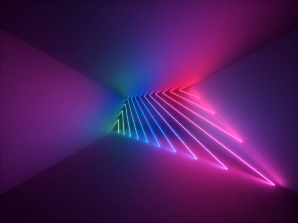 istock 3d render, modern abstract geometric background, minimalistic room interior, shining neon light, empty showcase, primitive architecture, shop display, glowing edges, vivid colors 940108308