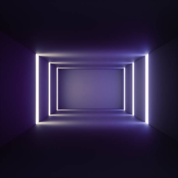 istock 3d render of abstract illuminated empty corridor interior made of gray concrete, glowing ultraviolet lines, daylight tunnel with no exit, fluorescent background, minimalistic space 940108640