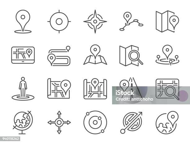 Map Icon Set Included The Icons As Pin Nearby Direction Navigation Navigator Way Path And More Stock Illustration - Download Image Now