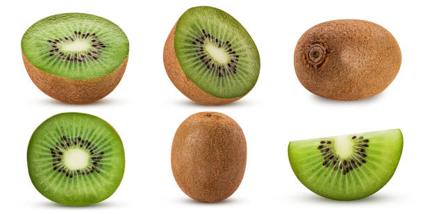 istock Collection ripe kiwi fruit, whole, cut in half, slice 940120296
