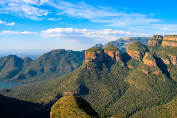 The Three Rondavels give a spectacular view over the Blyde River Canyon in South Africa View point in South Africa looking out towards Blyde River Canyon blyde river canyon stock pictures, royalty-free photos & images