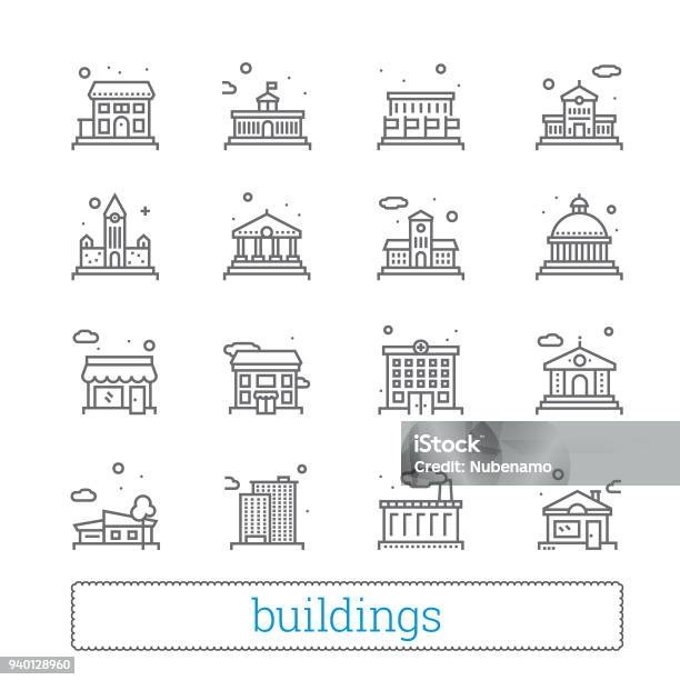 建物の細い線のアイコン国民政府教育個人住宅 - アイコンのベクターアート素材や画像を多数ご用意 - アイコン, 国会議事堂, アメリカ国会議事堂