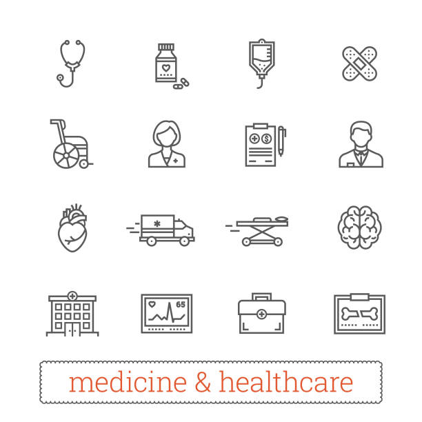 ilustrações de stock, clip art, desenhos animados e ícones de medicine and healthcare thin line vector icons. - outpatient