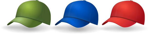 бейсбольные кепки набор реалистичные шляпы коллекции - cap hat baseball cap baseball stock illustrations