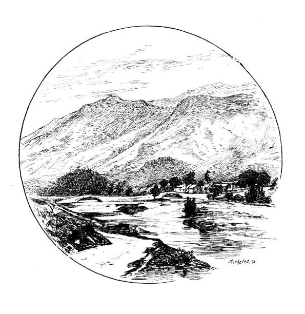 illustrations, cliparts, dessins animés et icônes de antique illustrations d’angleterre, ecosse et irlande : borrowdale valley - italian lake district