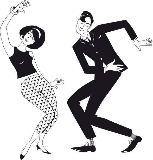 illustrazioni stock, clip art, cartoni animati e icone di tendenza di clipart twist - 1950s style couple old fashioned heterosexual couple