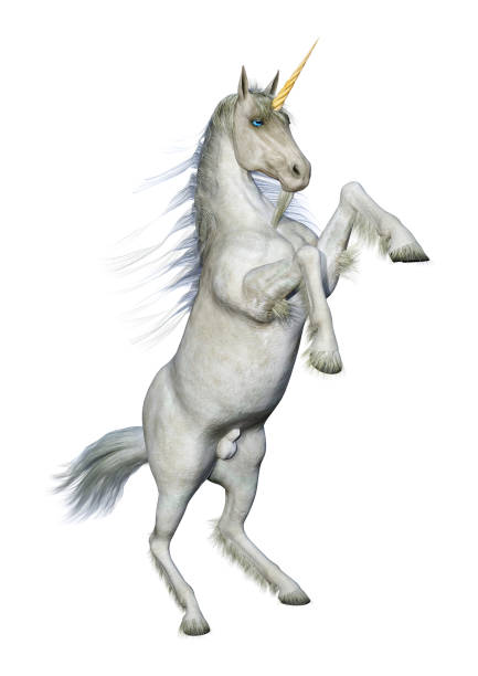istock 3D illustration fairy tale white unicorn on white 940147722
