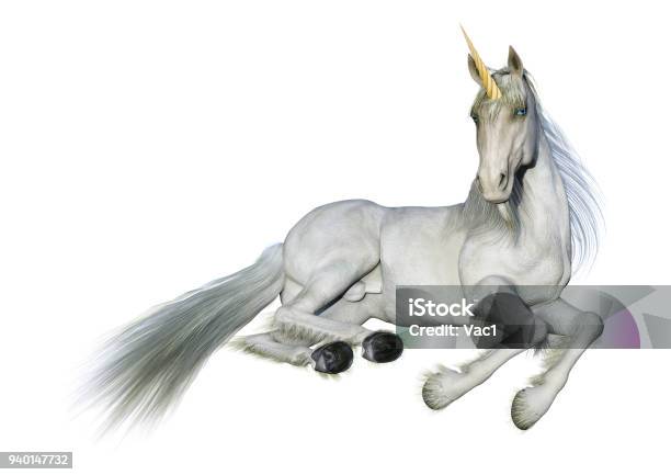 Unicornio De Cuento De Hadas Blanca Ilustración 3d Sobre Blanco Foto de stock y más banco de imágenes de Unicornio