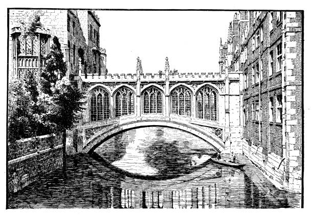 antyczne ilustracje anglii, szkocji i irlandii: bridge of sighs, cambridge - bridge of sighs stock illustrations